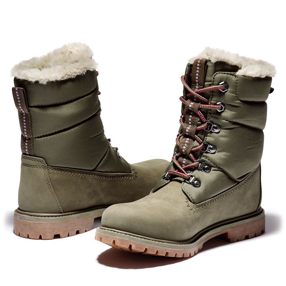 Timberland 6-Inch Μποτακια Γυναικεια Ελιά - Premium Leather/Fabric Waterproof - Greece 6057941-RL